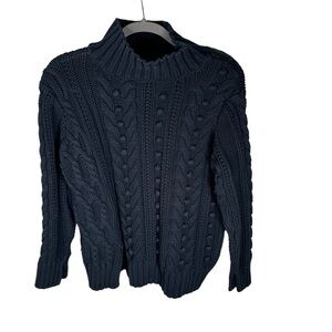 525 America Women's Mixed Knit Oversized Pullover Size Small Navy Blue